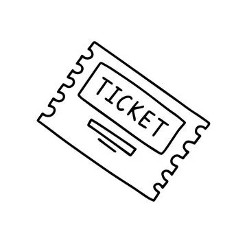 Doodle single hand drawn ticket. Isolated drawing clipart on a white background. Stock Illustration