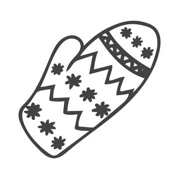Doodle single mitten with snowflakes. Stock Illustration