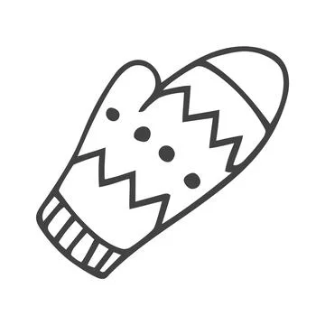 Doodle single mitten with stripes and dots. Stock Illustration