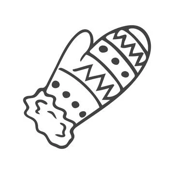 Doodle single mitten with stripes and dots. Stock Illustration