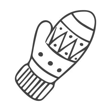 Doodle single mitten with stripes and dots. Stock Illustration