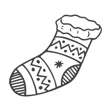 Doodle single sock with stripes and snowflake. Stock-Illustration