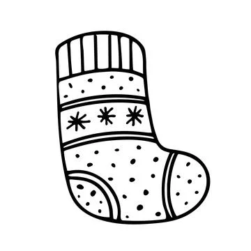 Doodle single sock with stripes and snowflake. Stock-Illustration