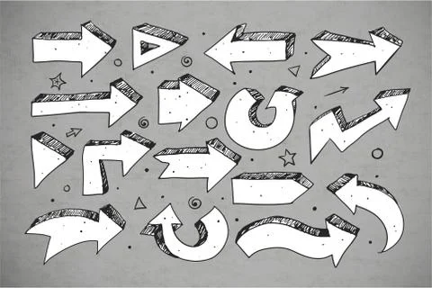Doodle sketch arrows on grey background Stock Illustration