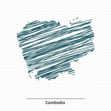 Doodle sketch of Cambodia map Stock Illustration