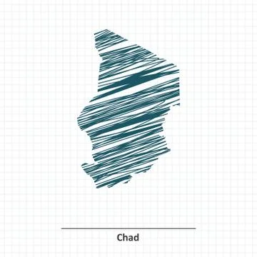 Doodle sketch of Chad map Stock Illustration