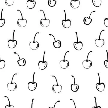 Doodle sketch cherry seamless pattern. Stock Illustration