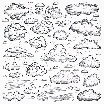 Doodle sketch clouds, hand drawn outline sky elements. Cartoon nature heaven sky Stock Illustration