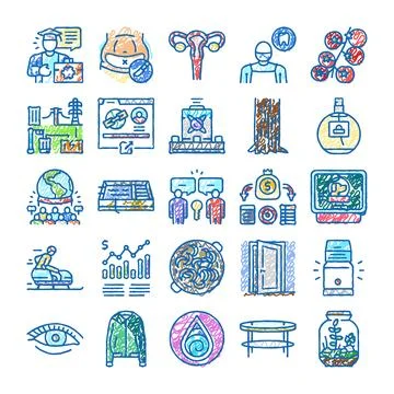 Doodle sketch collection of creative symbolic icons Illustrazione stock