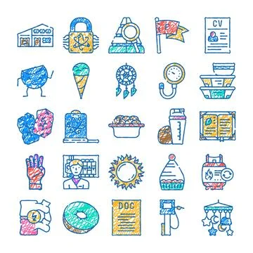 Doodle sketch collection providing various business and lifestyle objects Stock Illustration