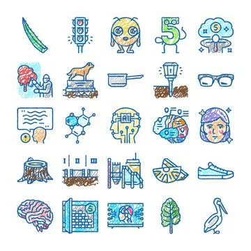 Doodle sketch collection of technology and nature concepts Stock Illustration