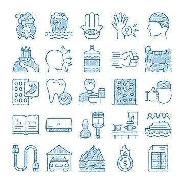 Doodle sketch creating various business and health icons Stock Illustration