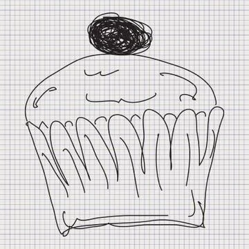 Doodle sketch of a cup cake on graph paper background Stock Illustration