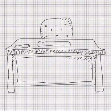 Doodle sketch of a desk on graph paper background Stock Illustration