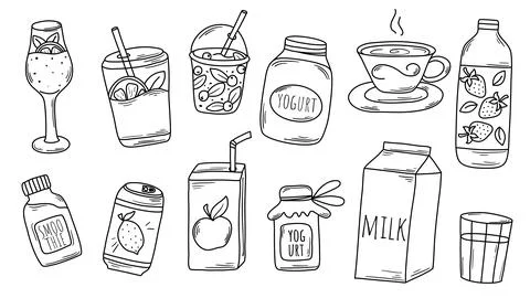 Doodle sketch drink set vector graphics Stock Illustration