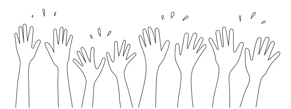 Doodle sketch hands up gestures comic icons silhouettes vector set. Stock Illustration