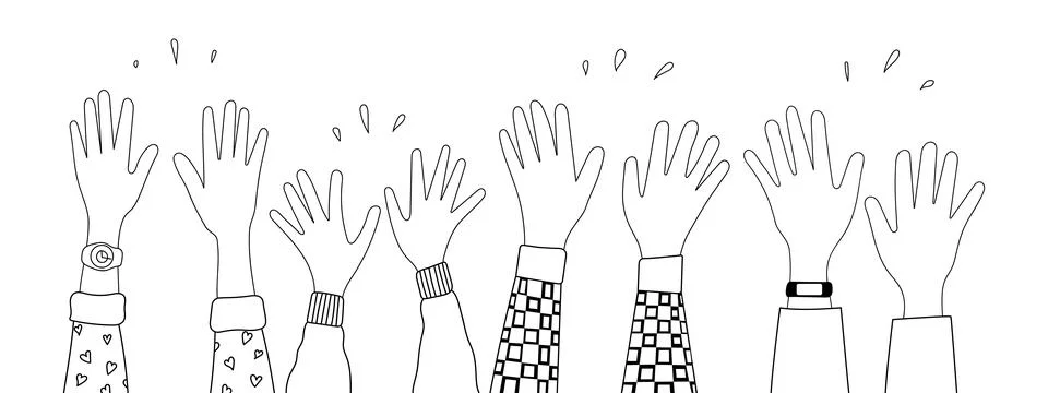Doodle sketch hands up gestures comic icons silhouettes vector set. Stock Illustration