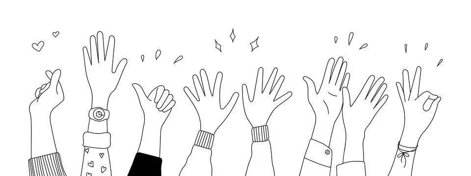 Doodle sketch hands up gestures comic icons silhouettes vector set. Stock Illustration