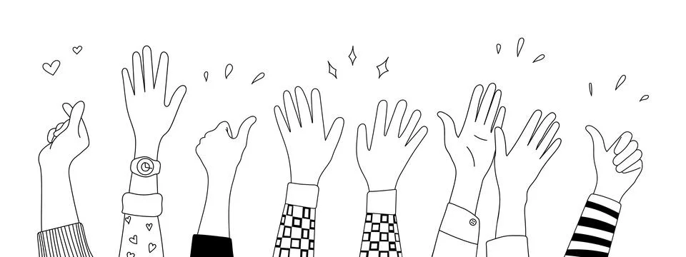 Doodle sketch hands up gestures comic icons silhouettes vector set. Illustrazione stock