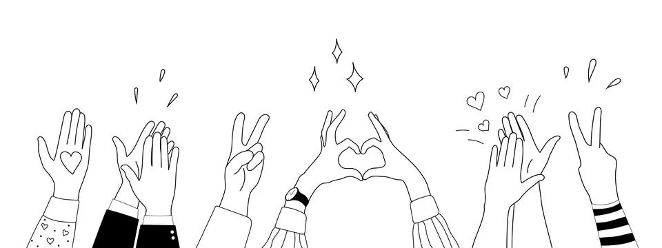 Doodle sketch hands up gestures comic icons silhouettes vector set. Illustrazione stock