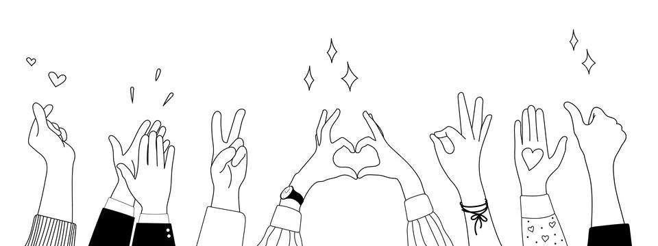Doodle sketch hands up gestures comic icons silhouettes vector set. Illustrazione stock