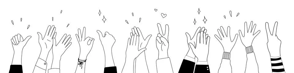Doodle sketch hands up gestures comic icons silhouettes vector set. Stock Illustration