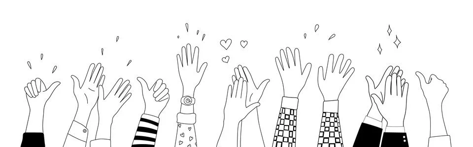 Doodle sketch hands up gestures comic icons silhouettes vector set. Stock Illustration