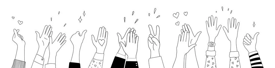 Doodle sketch hands up gestures comic icons silhouettes vector set. Stock Illustration