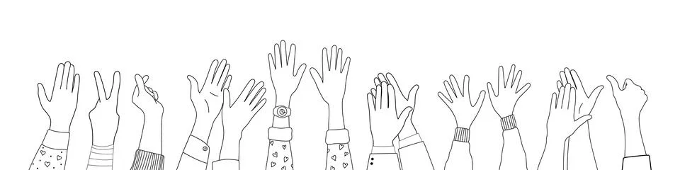 Doodle sketch hands up gestures comic icons silhouettes vector set. Stock Illustration