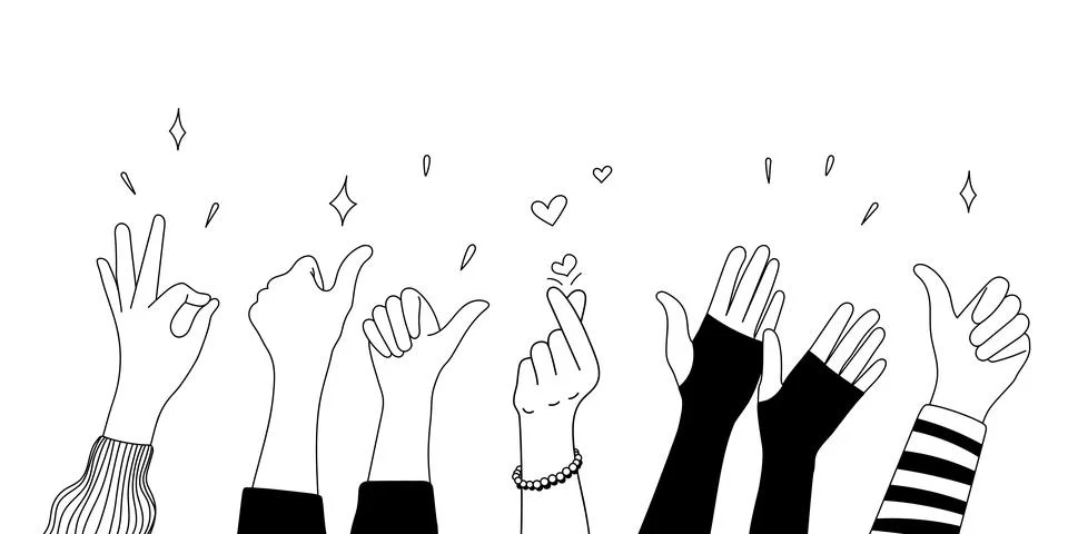 Doodle sketch hands up gestures comic icons silhouettes vector set. Illustrazione stock