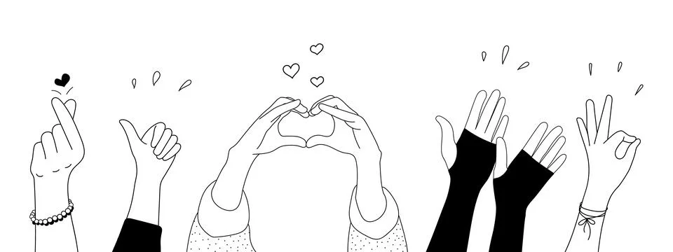 Doodle sketch hands up gestures comic icons silhouettes vector set. Stock Illustration