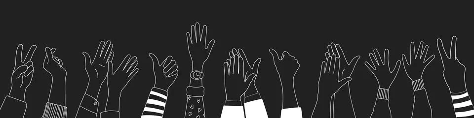 Doodle sketch hands up gestures comic icons silhouettes vector set. Stock Illustration