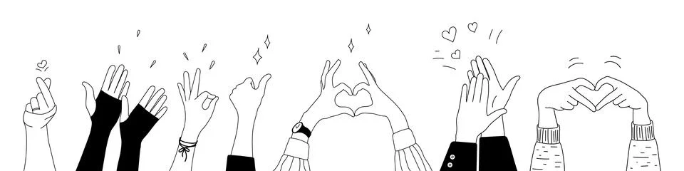 Doodle sketch hands up gestures comic icons silhouettes vector set. Illustrazione stock