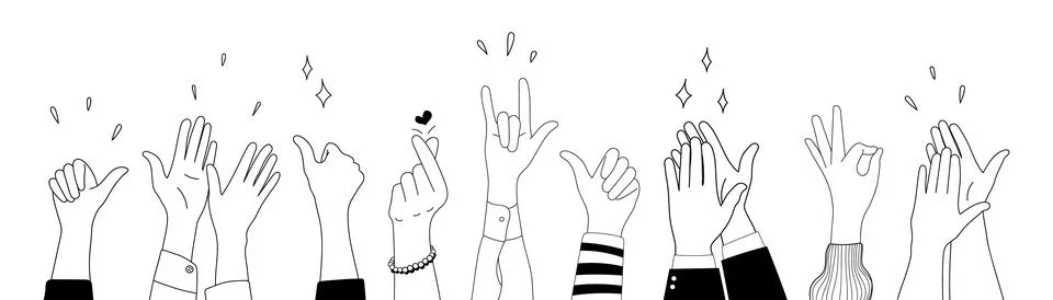 Doodle sketch hands up gestures comic icons silhouettes vector set. イラスト素材