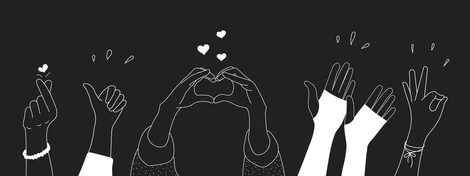 Doodle sketch hands up gestures comic icons silhouettes vector set. Illustrazione stock