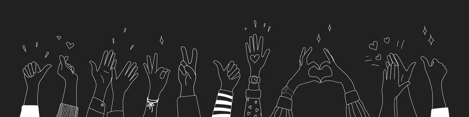 Doodle sketch hands up gestures comic icons silhouettes vector set. Stock Illustration
