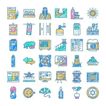 Doodle sketch icons collection exploring diverse concepts Stock Illustration