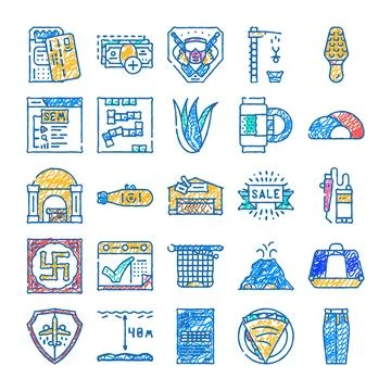 Doodle sketch icons collection exploring business and lifestyle concepts Stock Illustration