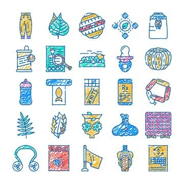 Doodle sketch icons collection exploring diverse daily objects 스톡 일러스트