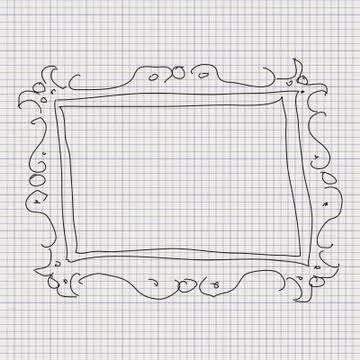 Doodle sketch of a picture frame on graph paper background Stock Illustration