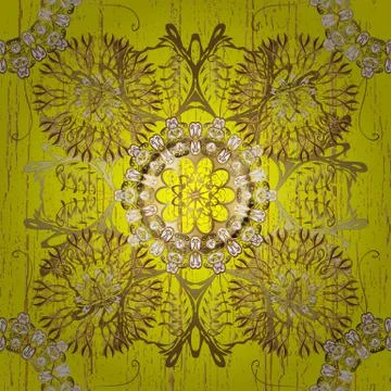 Doodle, sketch, scribble on brown and yellow colors. Scroll decorative vintage e Stock Illustration