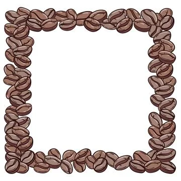 A doodle sketch of a square border made of roasted coffee beans. Stock Illustration