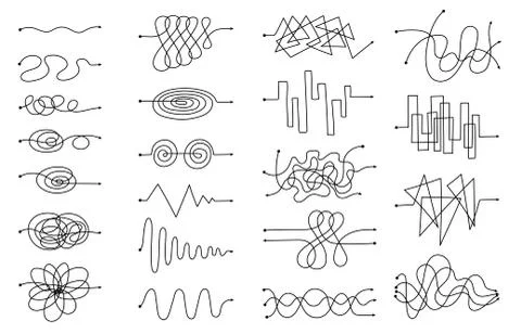 Doodle sketch tangled arrow set in freehand black pen style. Stock Illustration
