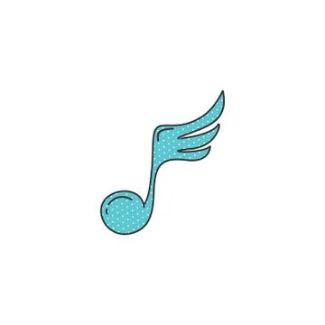 Doodle sketch vector music note with wing Stock Illustration