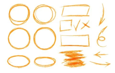 Doodle sketched circles, rectangles and arrows set. Hand drawn scribble isolated Stock Illustration