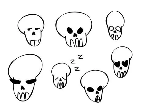 Doodle skull set, great design for any purposes. vector set of isolated sku.. Stock Illustration