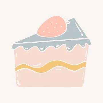 Doodle slice of strawberry cake vector illustration. Stock Illustration