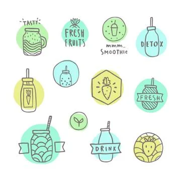 Doodle smoothie badges. Stock Illustration