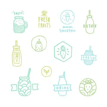 Doodle smoothie badges. Stock Illustration