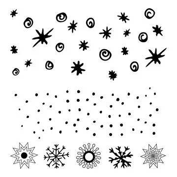 Doodle snowflakes and snowfall. Vector illustration. Stock Illustration